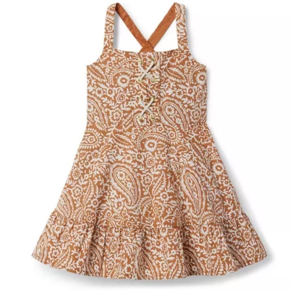 Janie and Jack Lion Floral Paisley Poplin Lace Up Sundress SIZE 4